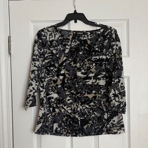 DKNY Women's Black and Gray Abstract Blouse